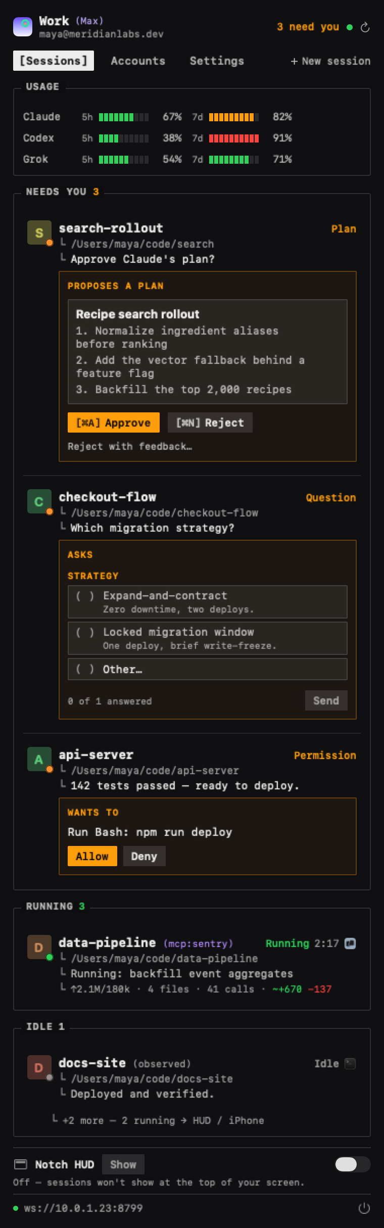 DevFob on the Mac — the menu console